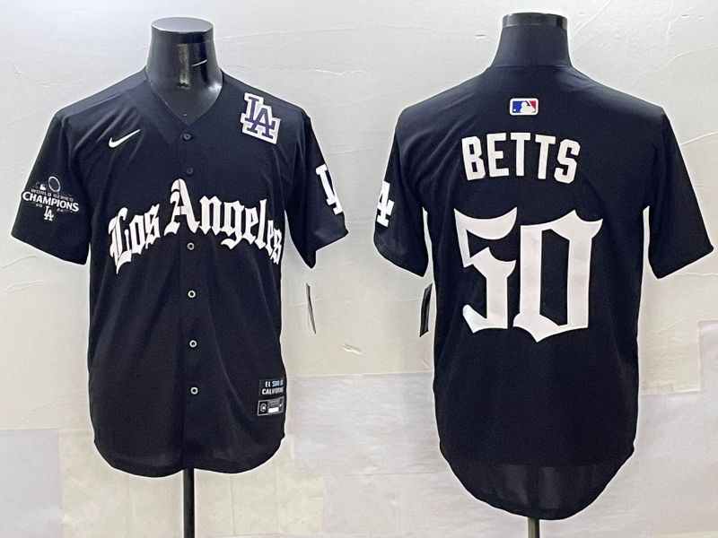 Men Los Angeles Dodgers #50 Betts Black Five generations Joint Name 2025 Nike MLB Jersey style 43->los angeles dodgers->MLB Jersey